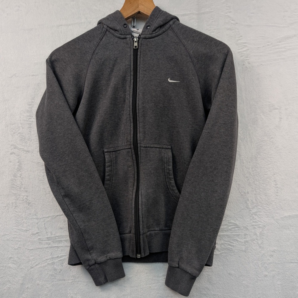 Nike Hoodie Women's Medium Gray Full Zip Fleece Sportswear Athleisure Boxy Y2K